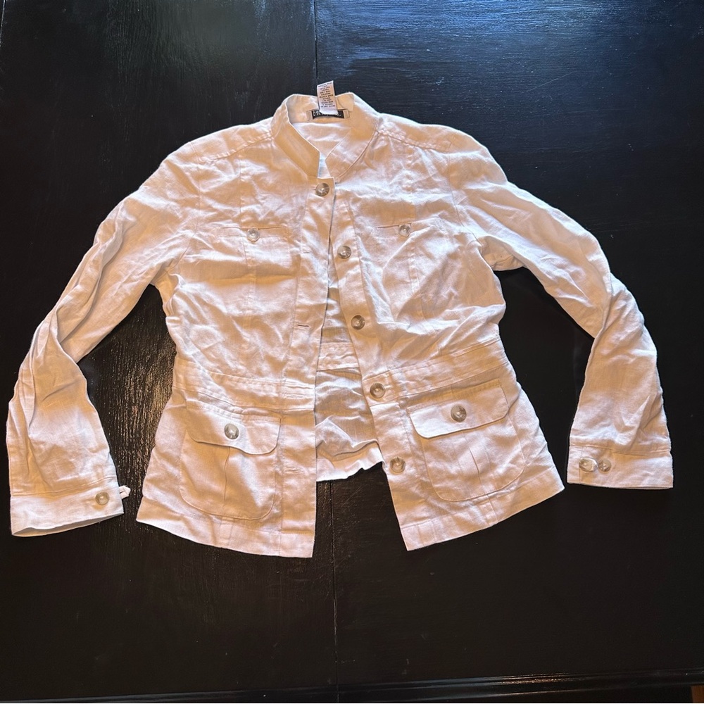 White 100% Linen Size 6 Off-White Utility Jacket Resort